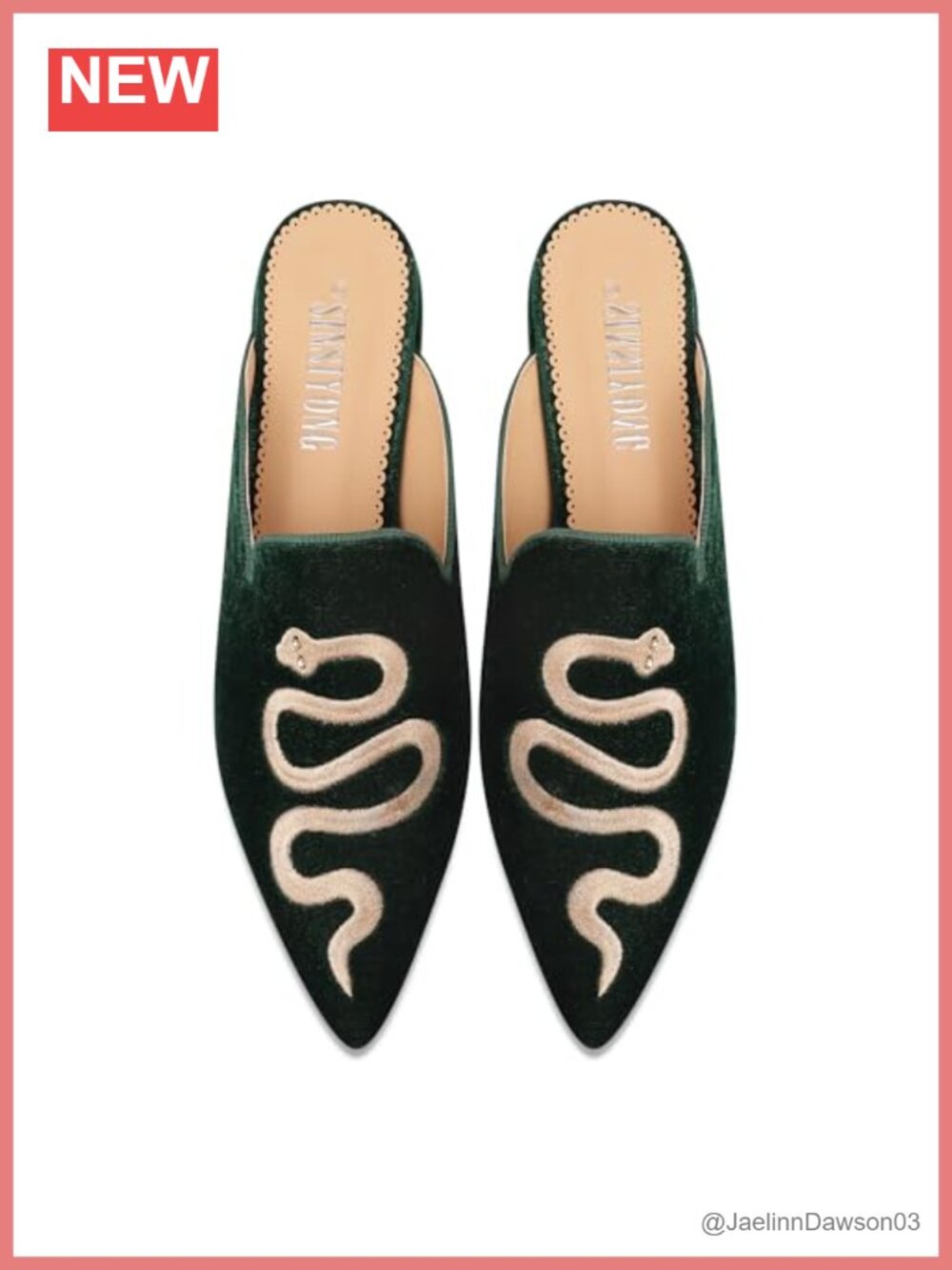 Embroidered Velvet Mules for Women Pointed Toe Backless Flats Snake Pattern